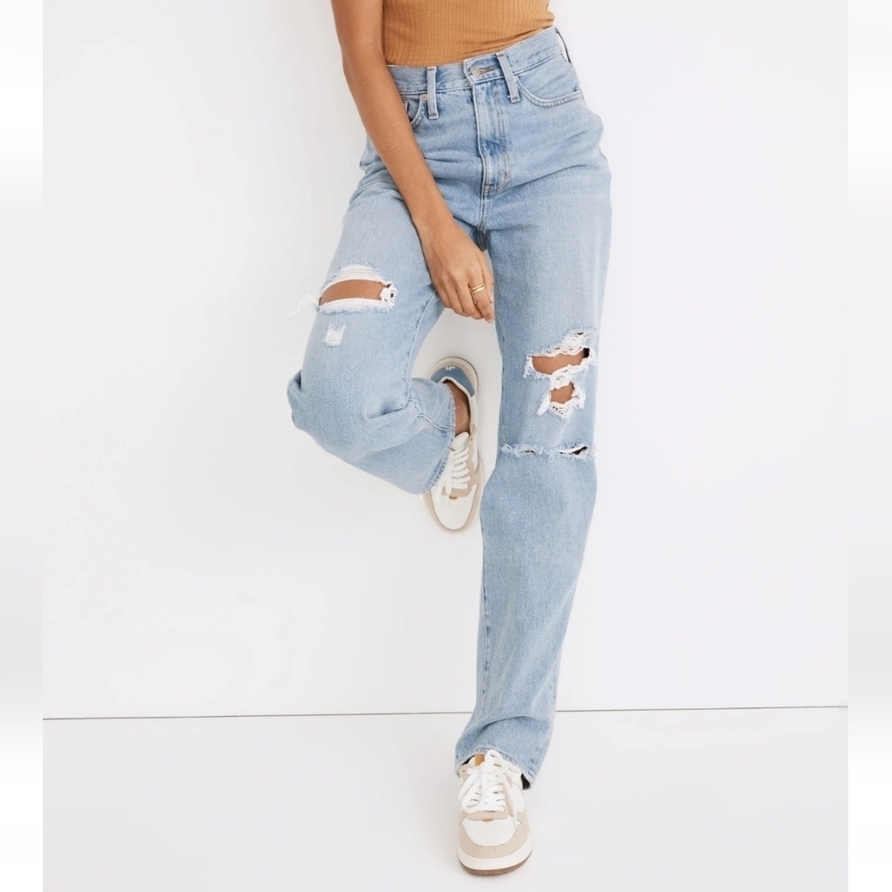 Madewell Baggy Straight Leg Jeans Distressed Earlhurst Light Wash Size 24